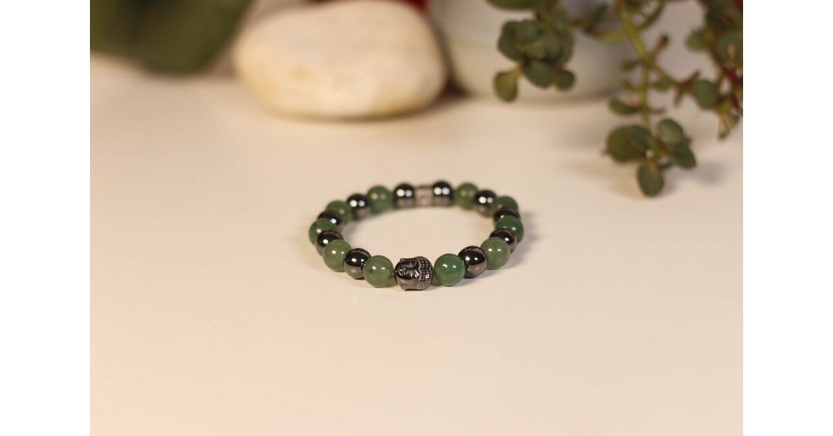 Bracelet En Perles D'Aventurine Verte 8mm Avec Fermoir Bouddha Argenté - Équilibre Et Confiance - Neuf étiqueté